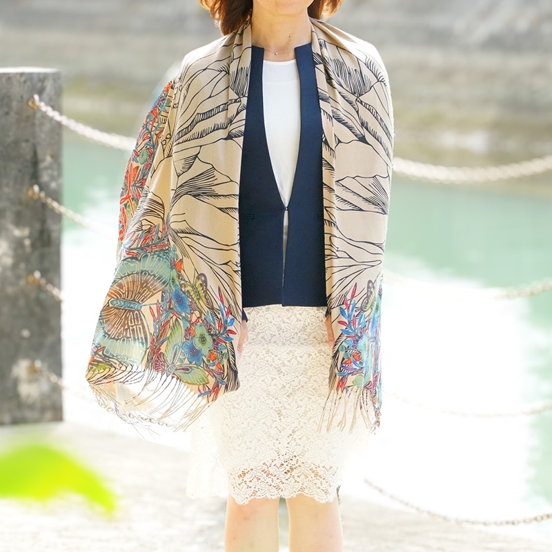 YOKANGカシミヤタッチ大判ストール(ハーベールー柄)