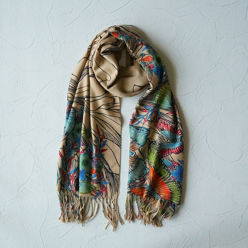 YOKANGカシミヤタッチ大判ストール(ハーベールー柄)